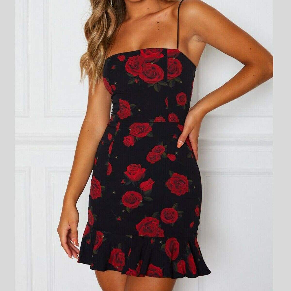 Mini Floral Dress Summer Fashion Ladies Slim Bodycon Party Clubwear Beach Holiday Sleeveless Zipper Sundress