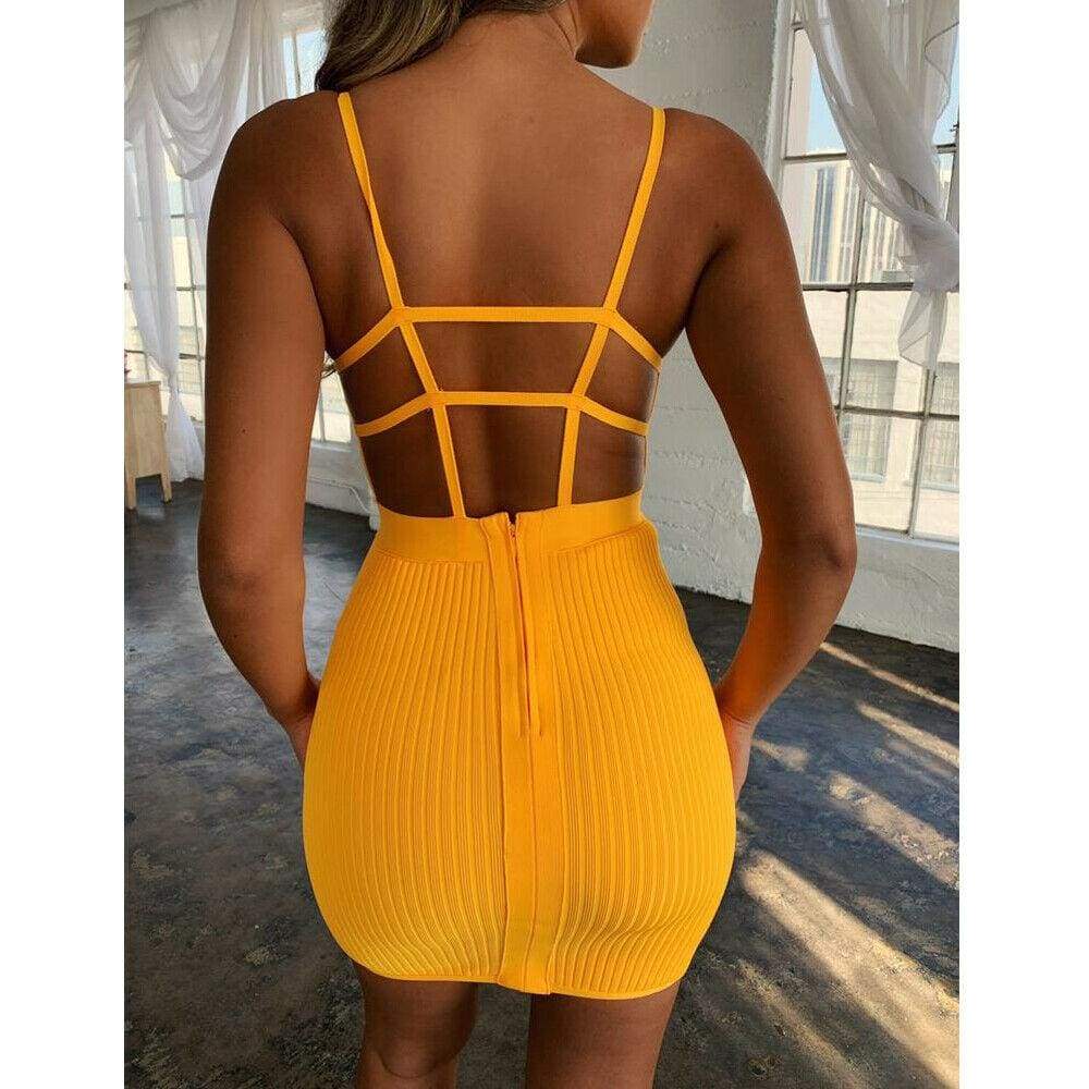 Summer Bandage Bodycon Strappy Dress Ladies Summer Boho Backless Stretchy Package Hip Slim Sundress