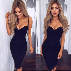 Summer Lace Elegant Party Bodycon Dress Ladies V-Neck Spaghetti Strap Knee-Length WomenFormal Dress