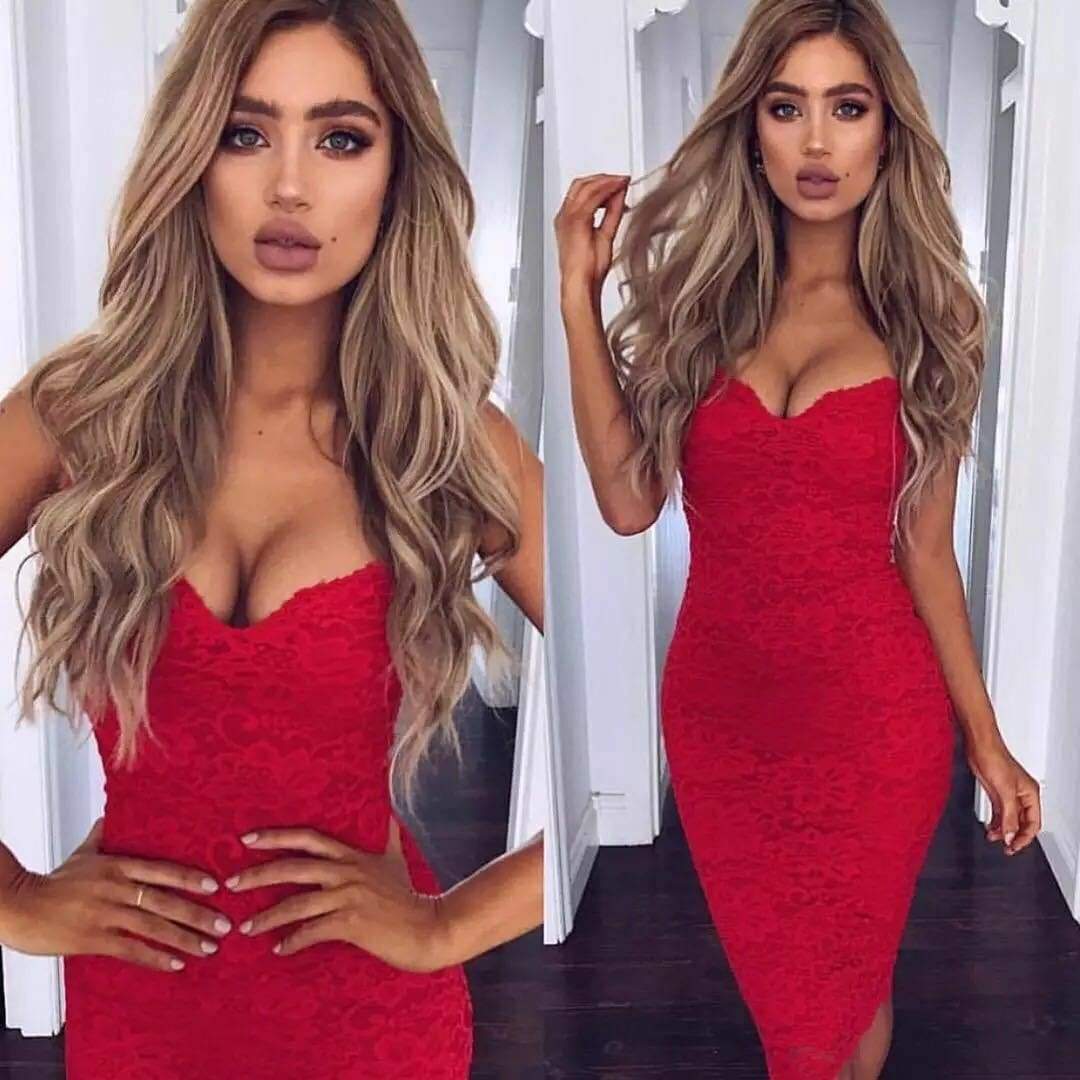 Summer Lace Elegant Party Bodycon Dress Ladies V-Neck Spaghetti Strap Knee-Length WomenFormal Dress