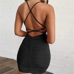 V Neck Bandage Club Dress Ladies Bodycon Backless Strappy Cocktail Party Dress Summer Casual Beach Sundress