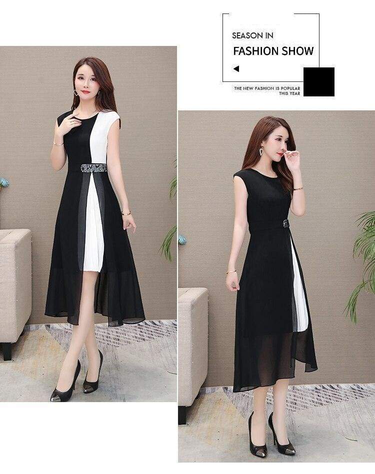 WomenChiffon Dress - Open Side Split Dot Ladies Plus Size Dress