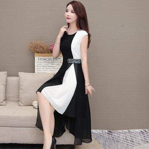 WomenChiffon Dress - Open Side Split Dot Ladies Plus Size Dress