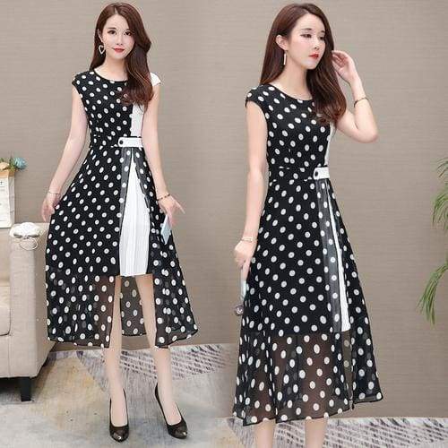 WomenChiffon Dress - Open Side Split Dot Ladies Plus Size Dress
