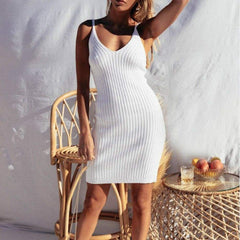 WomenElegant Bandage Dress Slim Fit Bodycon V-Neck Pencil Holiday Party Sleeveless Formal Summer Sundress