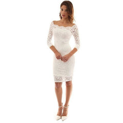 WomenOff Shoulder Party Lace Hollow Out Mini Bodycon Dress