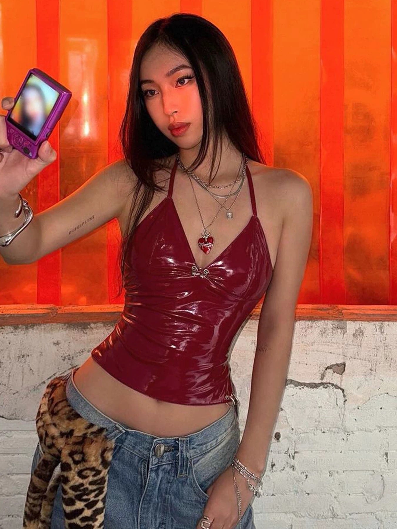 Y2K Red Leather Crop Top