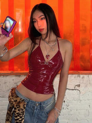 Y2K Red Leather Crop Top