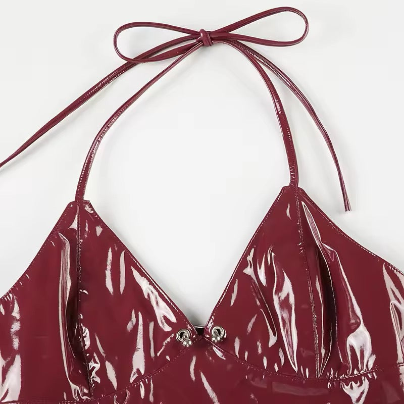 Y2K Red Leather Crop Top