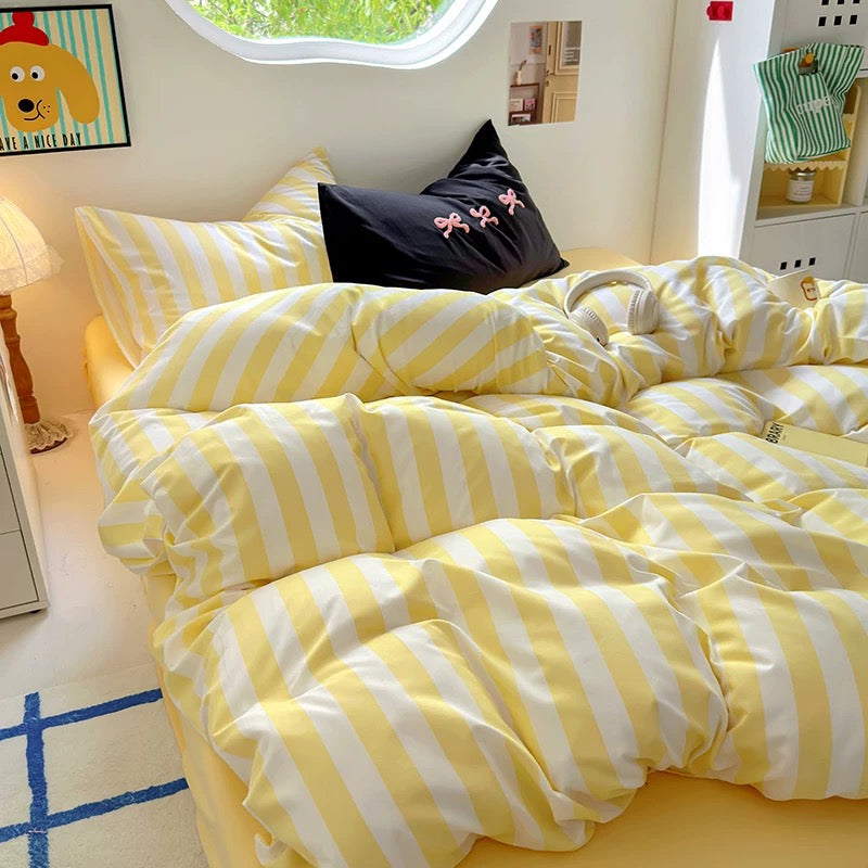Beige Striped Cotton Bedding Set