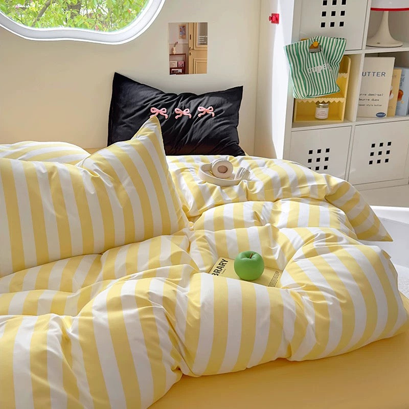Yellow Striped Cotton Bedding Set