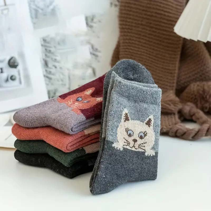 Pack Of 5 Pairs Of Cat Print Socks