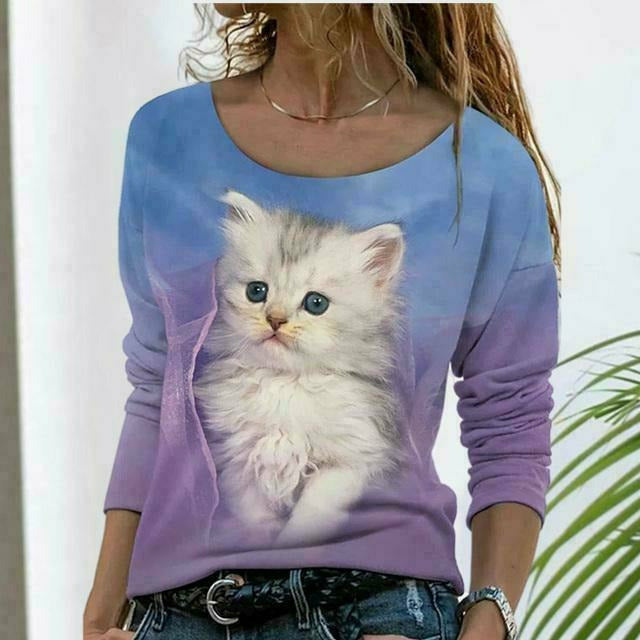 Cat Print Casual T-Shirt