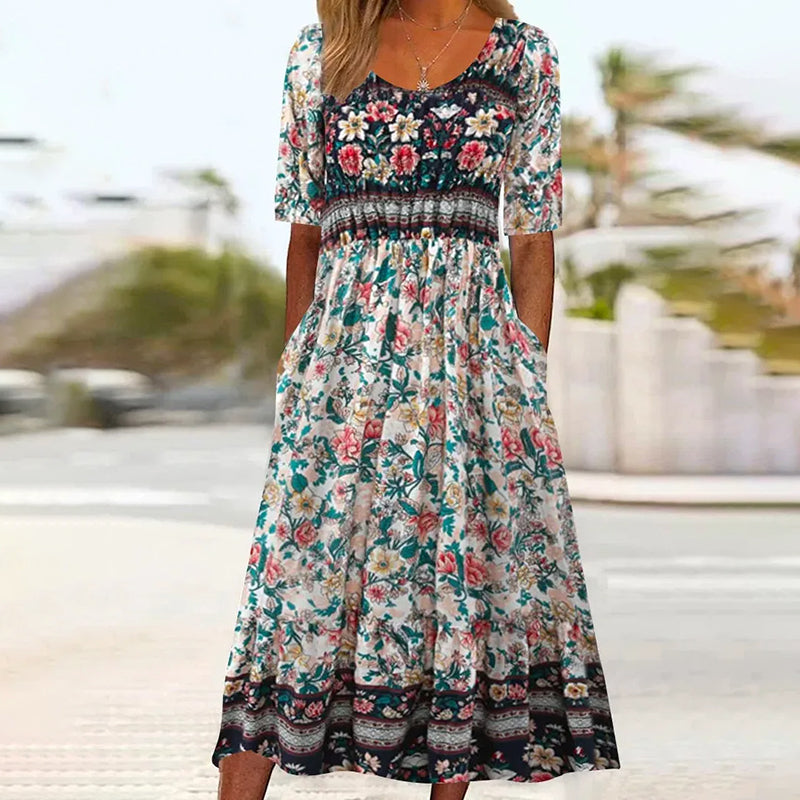 Vintage Floral Pleated Dress