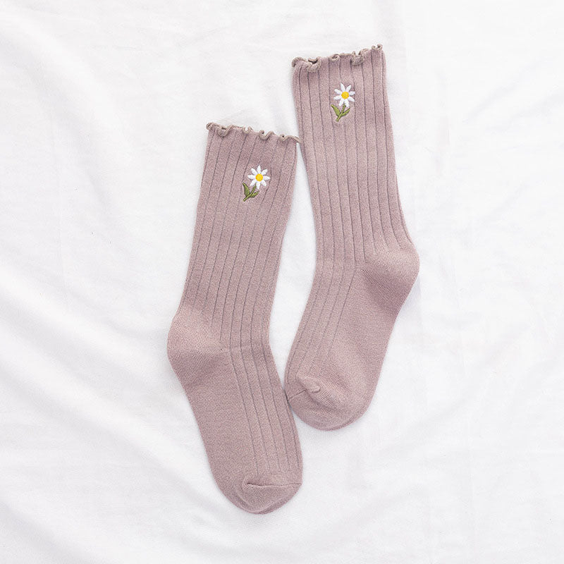 Floral Embroidered Casual Socks