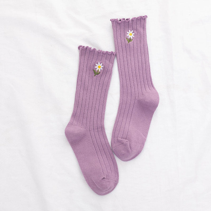 Floral Embroidered Casual Socks