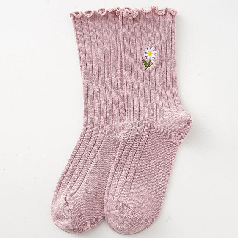 Floral Embroidered Casual Socks