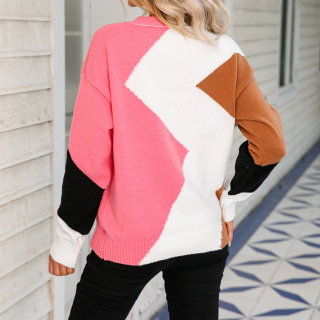 Contrast Color Casual Sweater