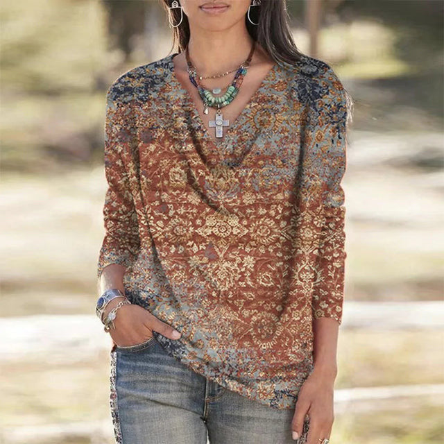 Vintage Ethnic Style Printed Blouse