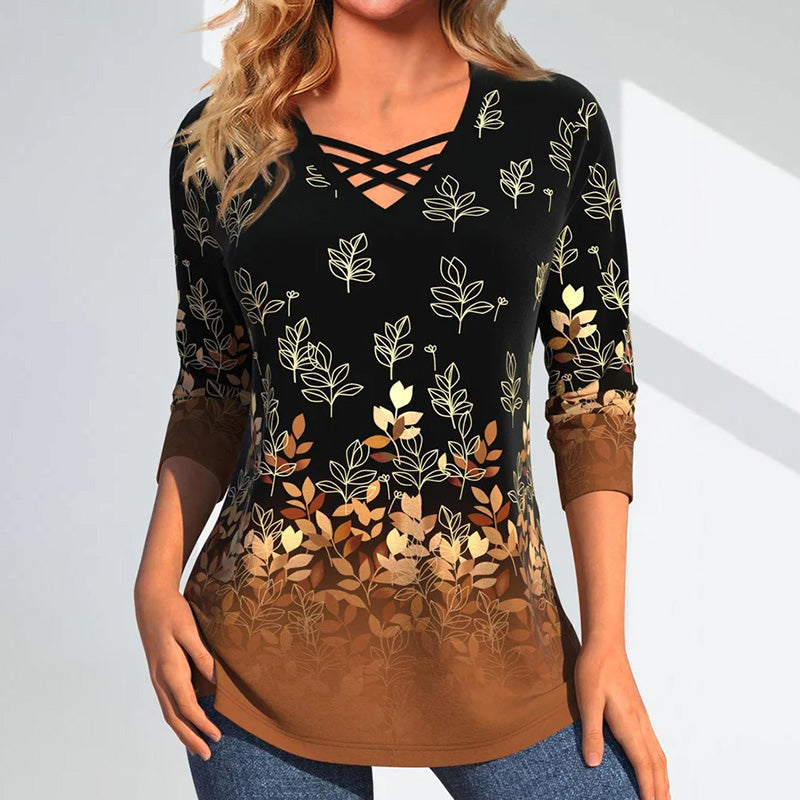 Leaf Print Casual Blouse