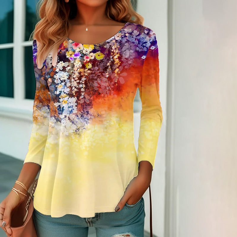 Floral Print Gradient T-Shirt