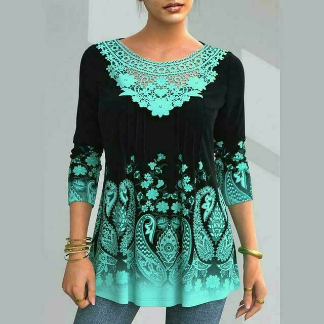 Elegant Floral Print Lace Shirt