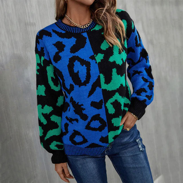 Casual Leopard Patchwork Sweater