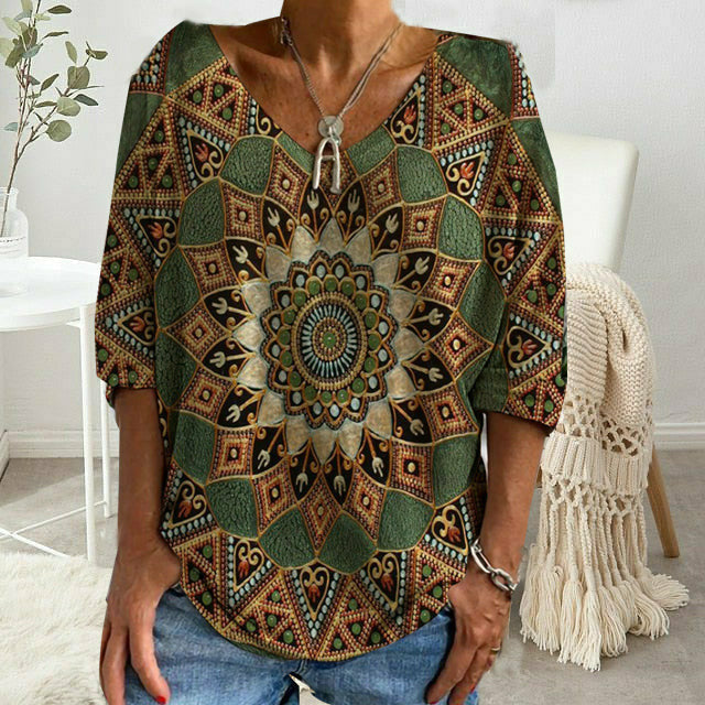 Vintage Ethnic Style Printed T-Shirt