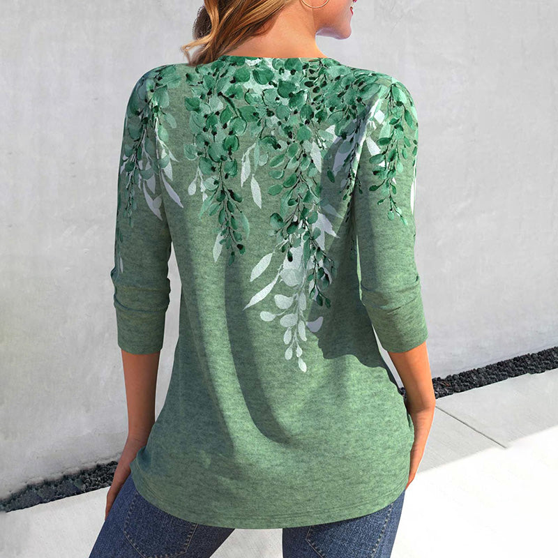 Leaf Print Casual Blouse