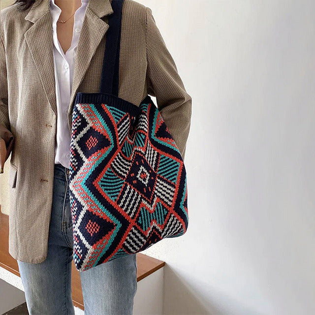 Casual Geometric Knit Bag