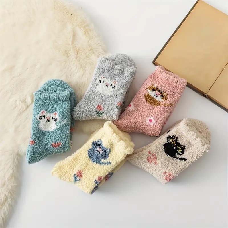 Warm Cat Print Socks