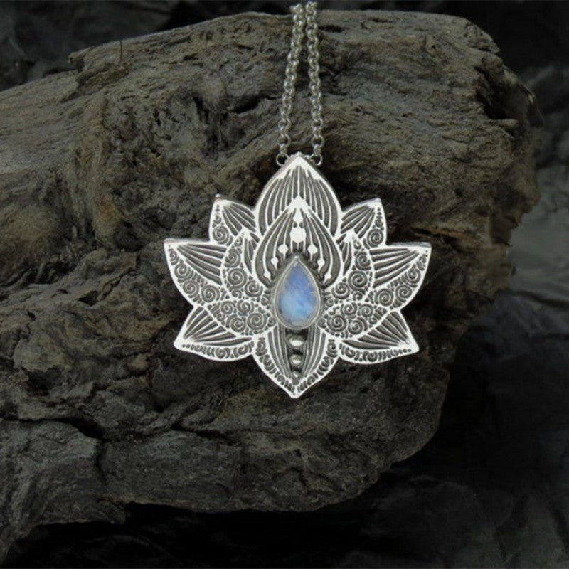 Vintage Lotus Pendant Necklace