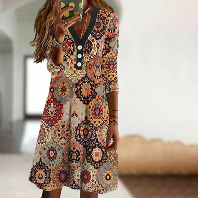 Vintage Ethnic Style Printed Dress