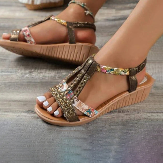 Rhinestone Embellished Wedge Sandals