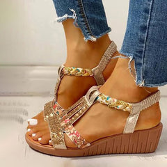 Rhinestone Embellished Wedge Sandals