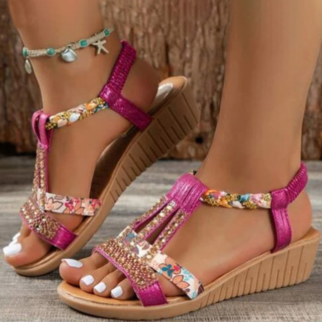 Rhinestone Embellished Wedge Sandals