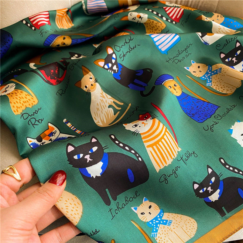 Creative Cat Print Silk Scarf