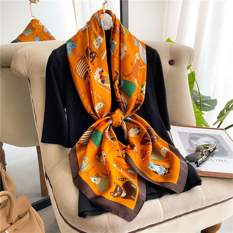 Creative Cat Print Silk Scarf