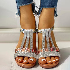 Rhinestone Embellished Wedge Sandals