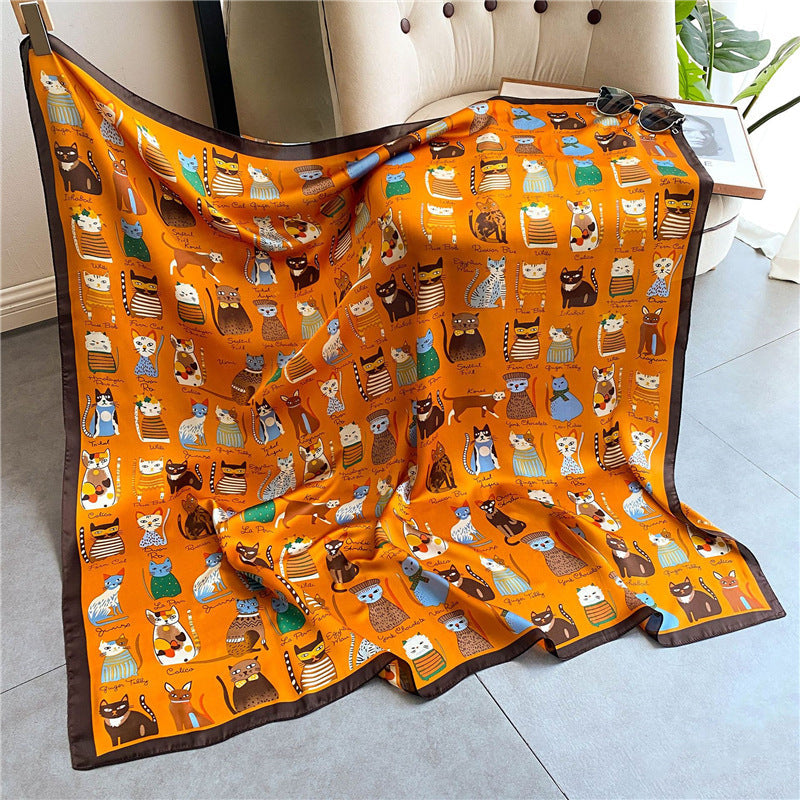 Creative Cat Print Silk Scarf