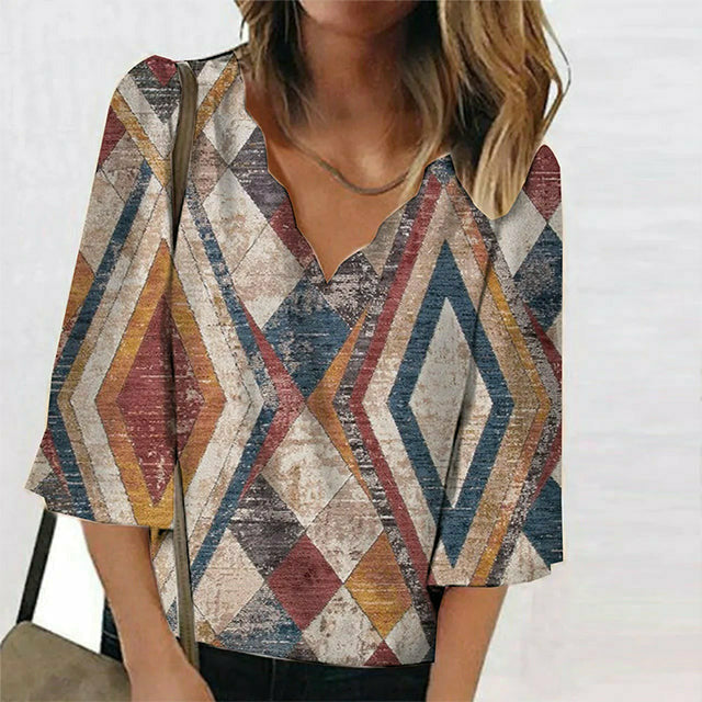 Vintage Geometric Print Blouse