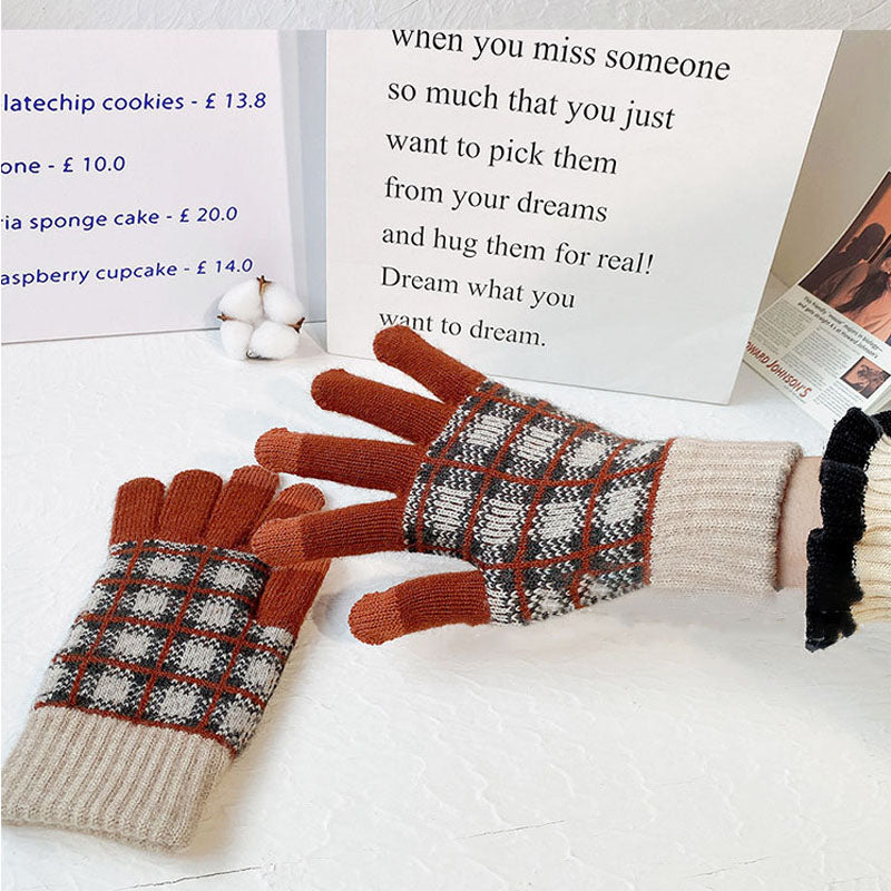 Vintage Plaid Warm Gloves