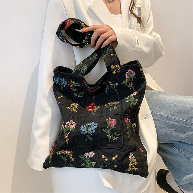 Floral Embroidered Canvas Bag