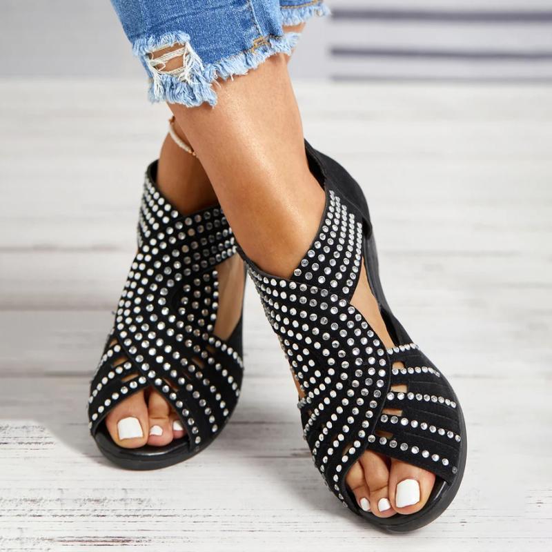 Rhinestone Embellished Open Toe Sandals