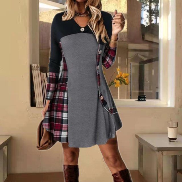 Casual Plaid Patchwork Dress