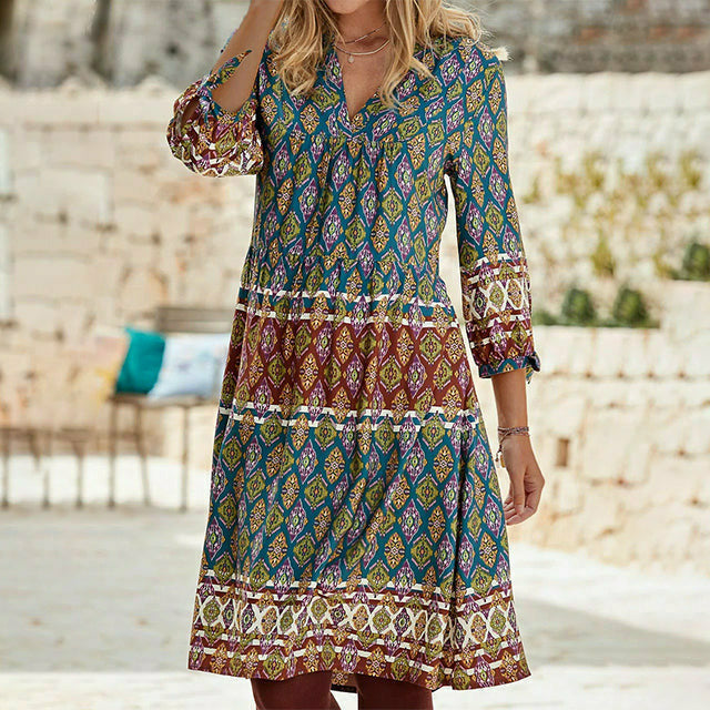 Vintage Ethnic Geometric Print Dress