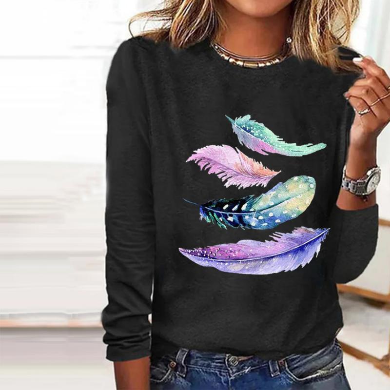 ã€?00% Cotton】Casual Feather Print T-Shirt