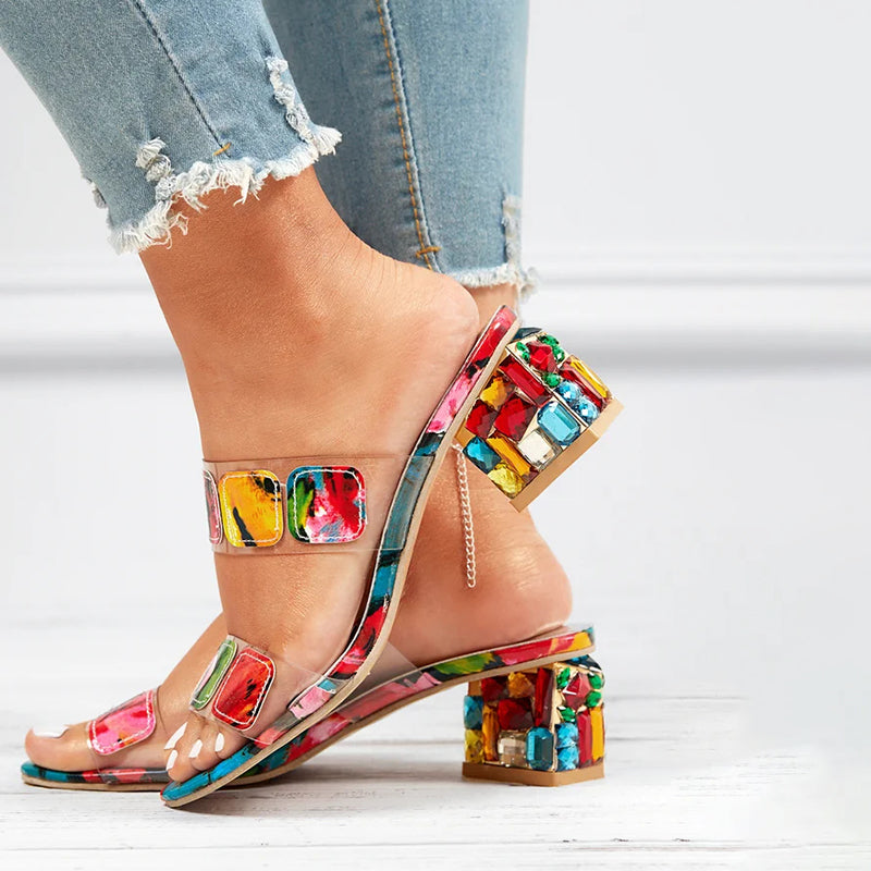 Colorful Chunky Heel Slippers