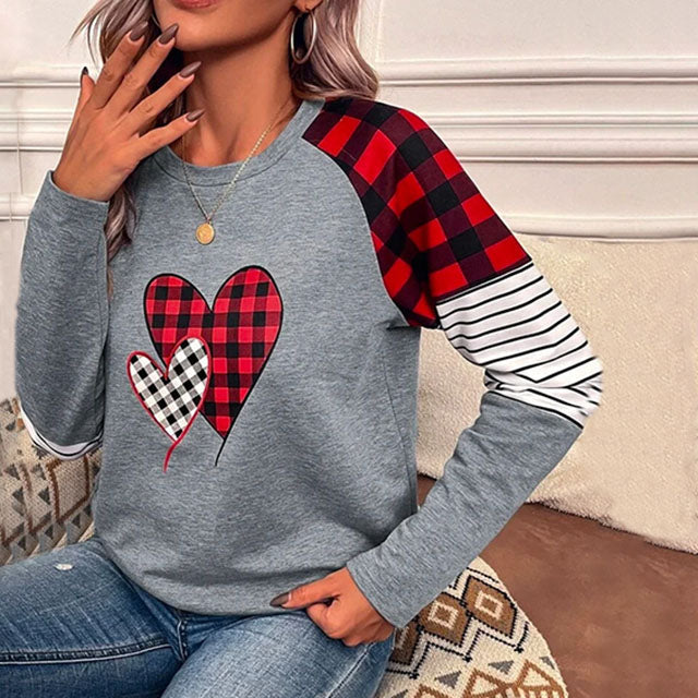 Heart Print Patchwork T-Shirt