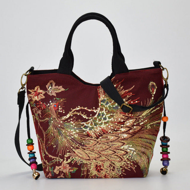 Vintage Peacock Embroidered Bag